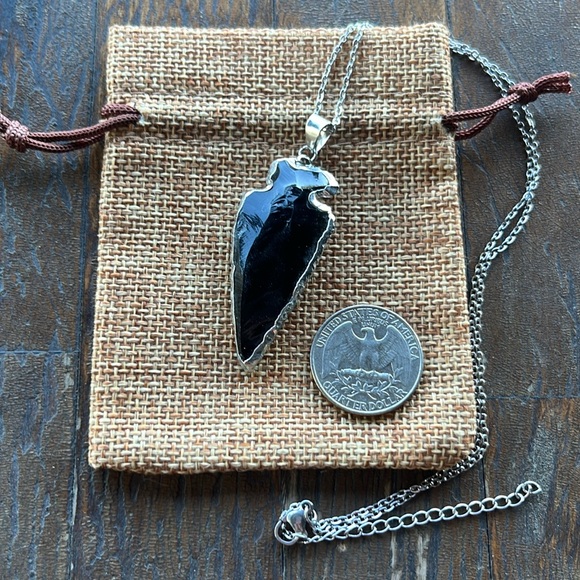 Brand New Black Obsidian Pendant with Stainless Steel Chain Obsidian Necklace - Picture 2 of 2